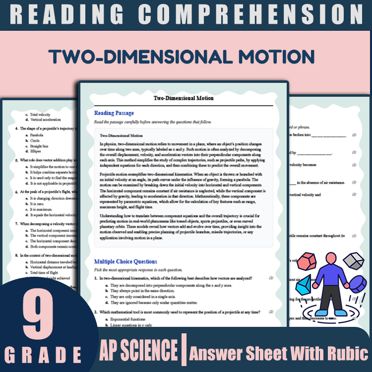 Grade 9 Science reading worksheets worksheet — 9th Grade Science | Two-Dimensional Motion Reading Worksheet (PDF + Rubric…