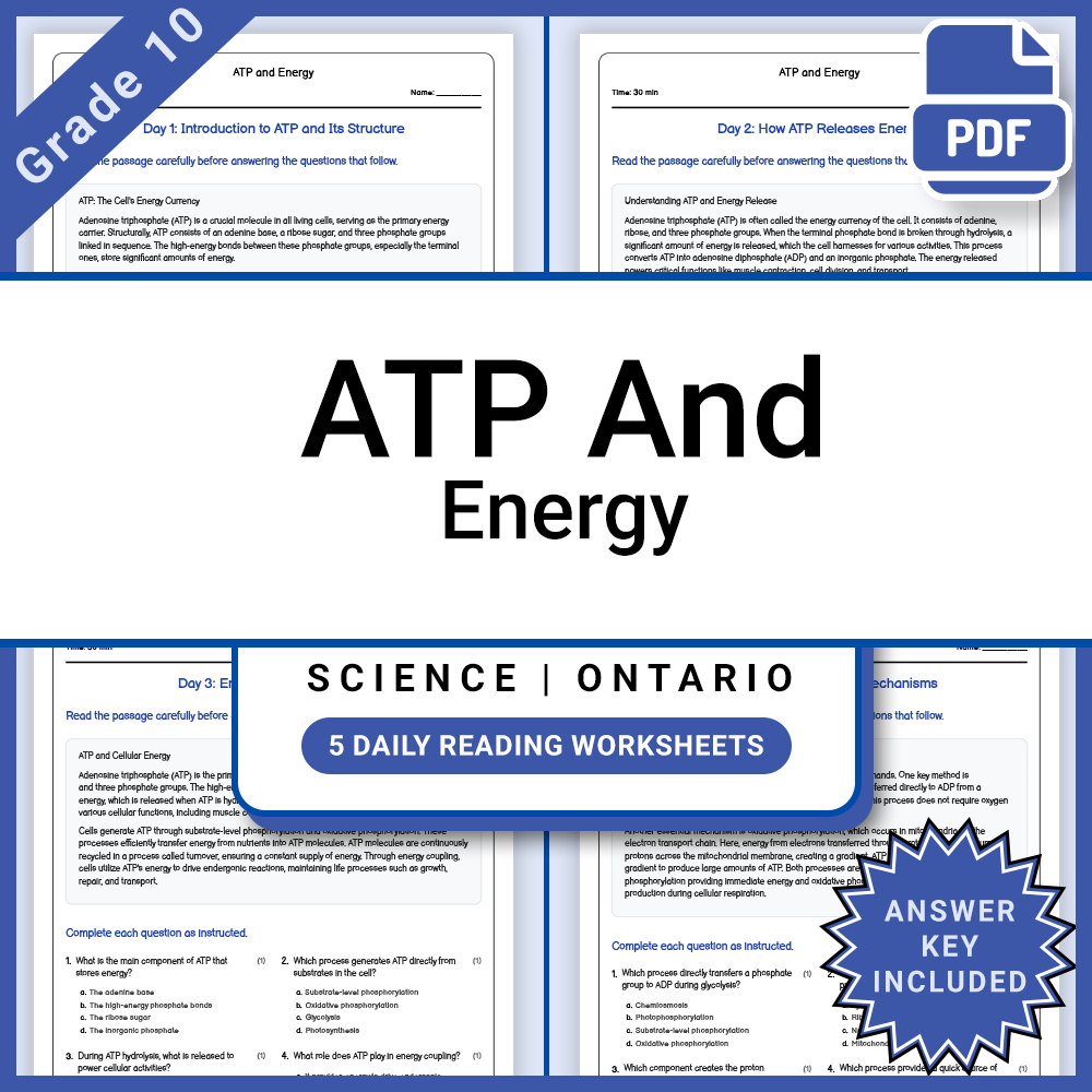 Grade 10 Science Lesson Bundle | Ontario Curriculum and Daily Reading Worksheets — included worksheet 10