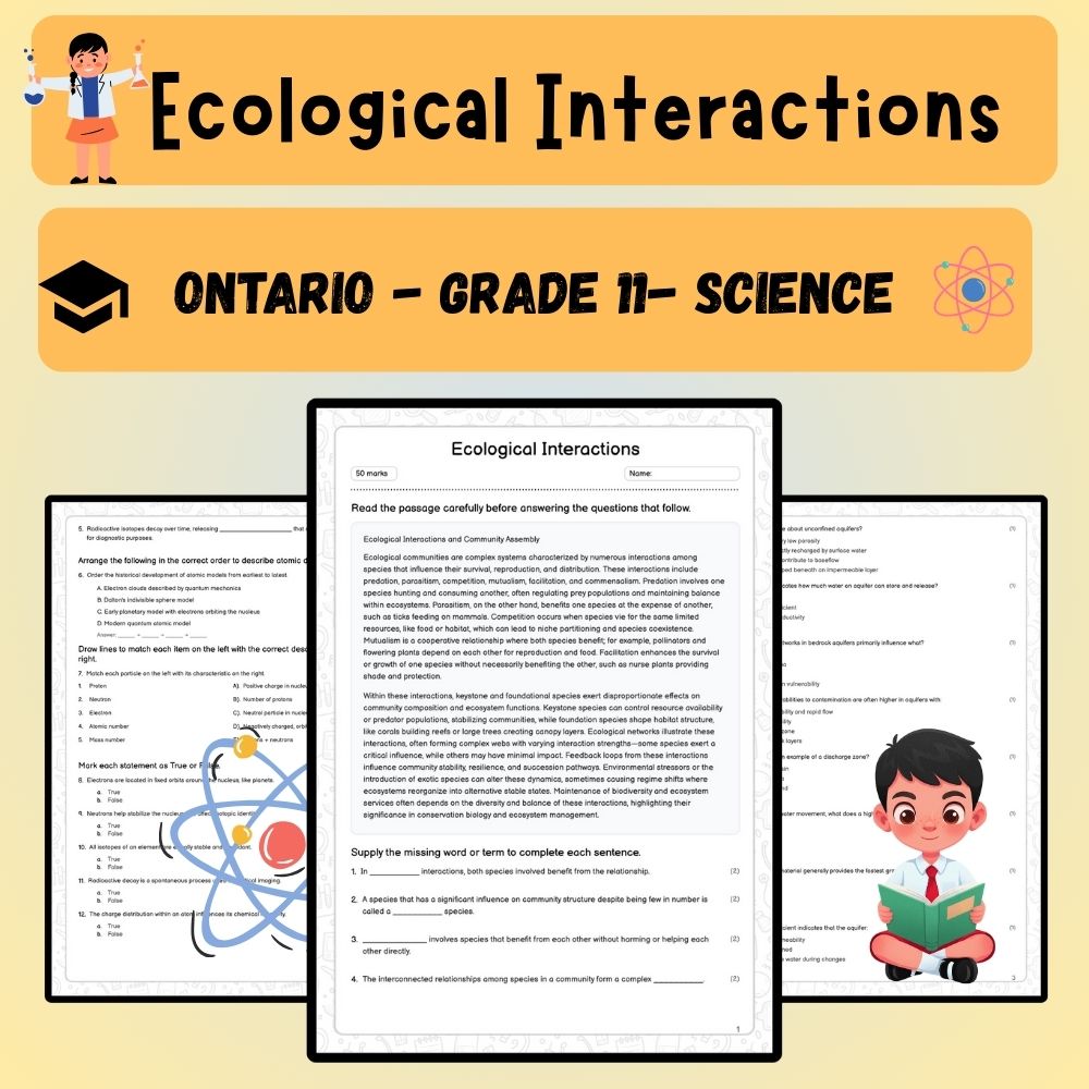 Grade 11 Science worksheet worksheet — Grade 11 Science – Ecological Interactions Worksheet (PDF) | Ontario Standards — pa…