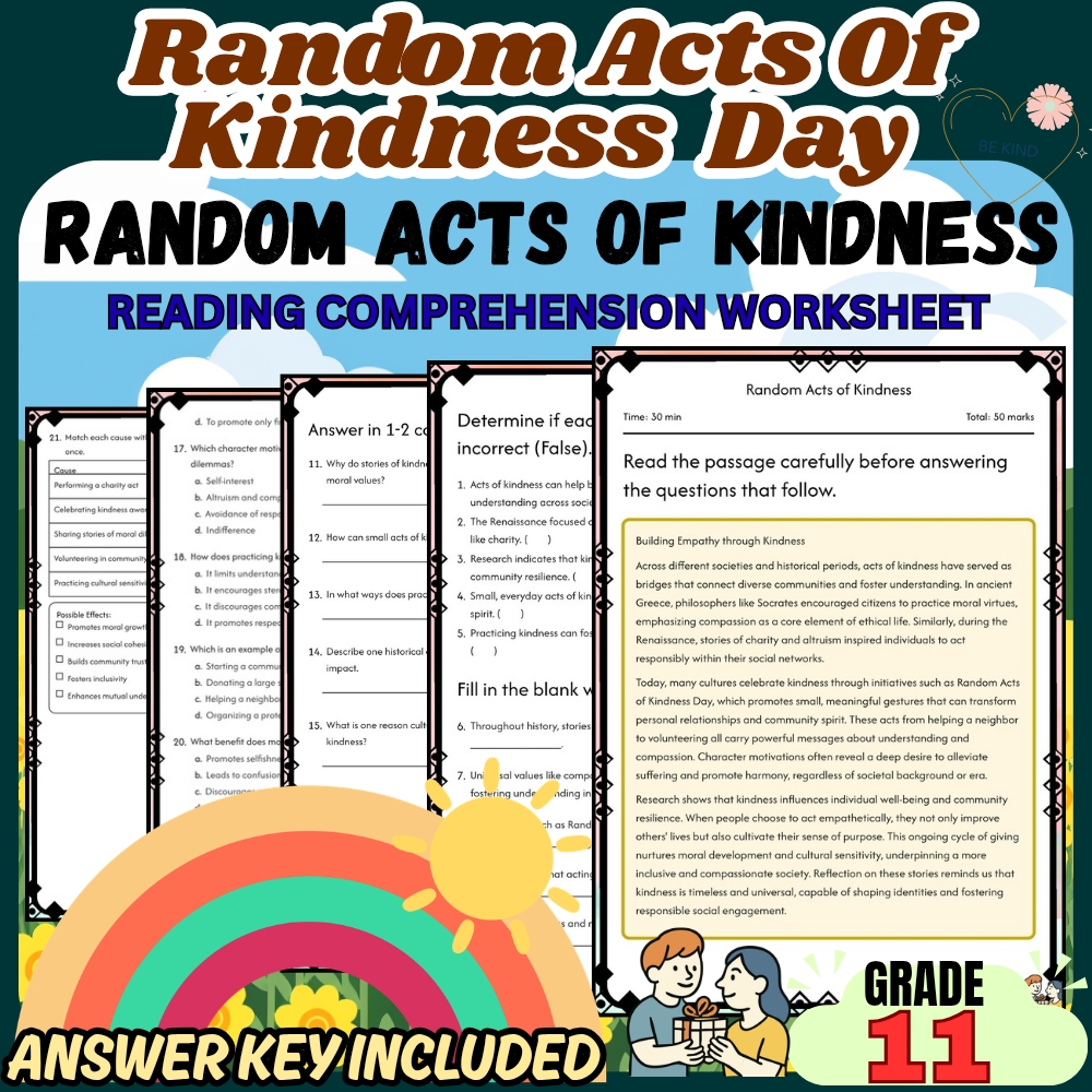 Grade 11 Holiday Random Acts of Kindness Worksheet for Mastery |PDF + Answer Key