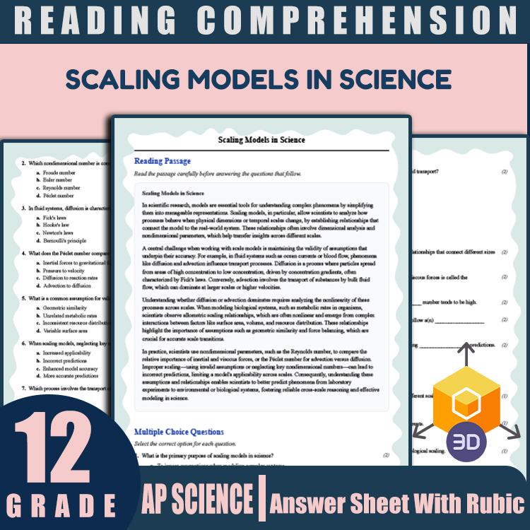 Grade 12 Science reading worksheets worksheet — Grade 12 Science | Scaling Models in Science Reading Worksheet & Answer Ke…