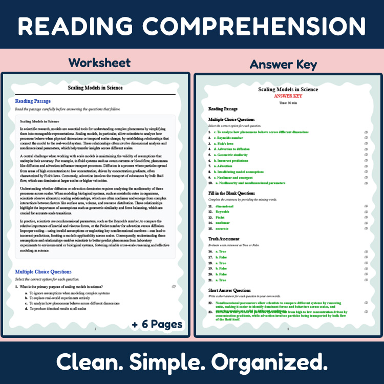Grade 12 Science reading worksheets worksheet — Grade 12 Science | Scaling Models in Science Reading Worksheet & Answer Ke…