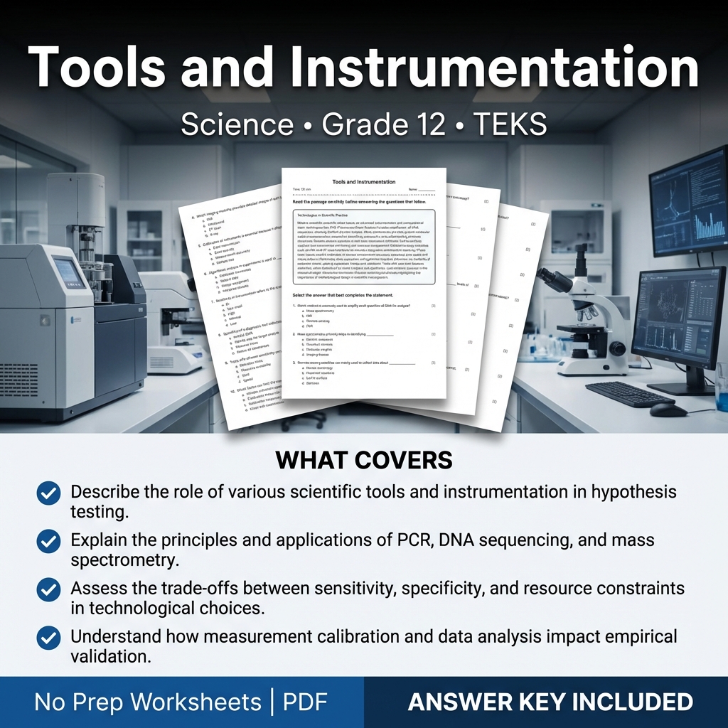 Grade 12 Science Worksheet on Tools and Instrumentation | TEKS