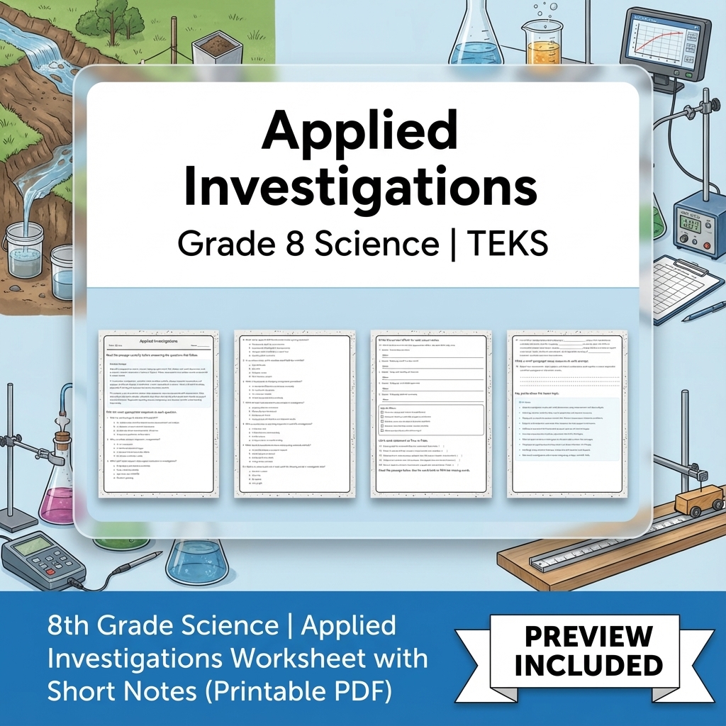 8th Grade Science Applied Investigations Worksheet with Short Notes ( PDF)