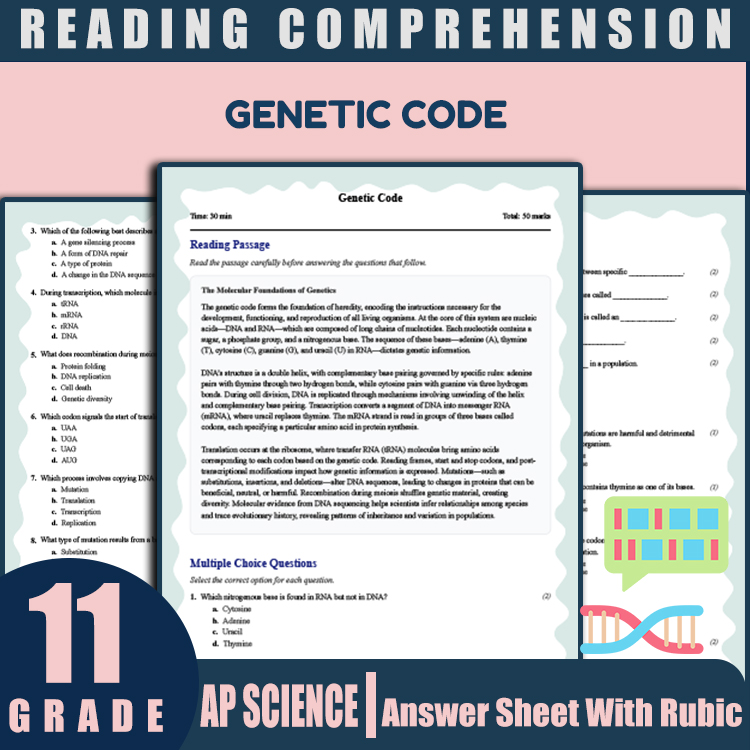 Grade 11 Science reading worksheets worksheet — 11th Grade Science Reading Worksheets | Genetic Code Mastery (PDF + Answer…