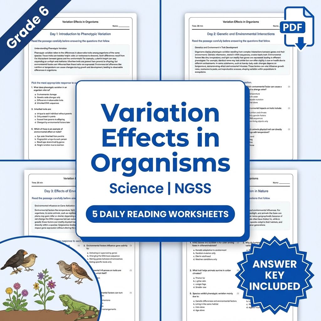 6th Grade Science Worksheet | Variation Effects in Organisms (PDF + Answer Key)