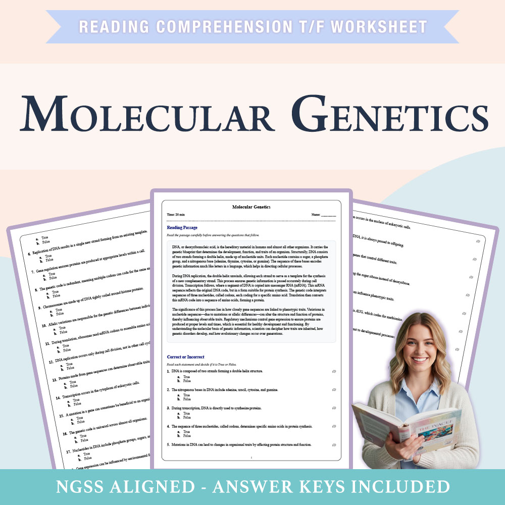 Grade 11 Science reading comprehensions true or false worksheet worksheet — 11th Grade Science | Molecular Genetics Worksh…