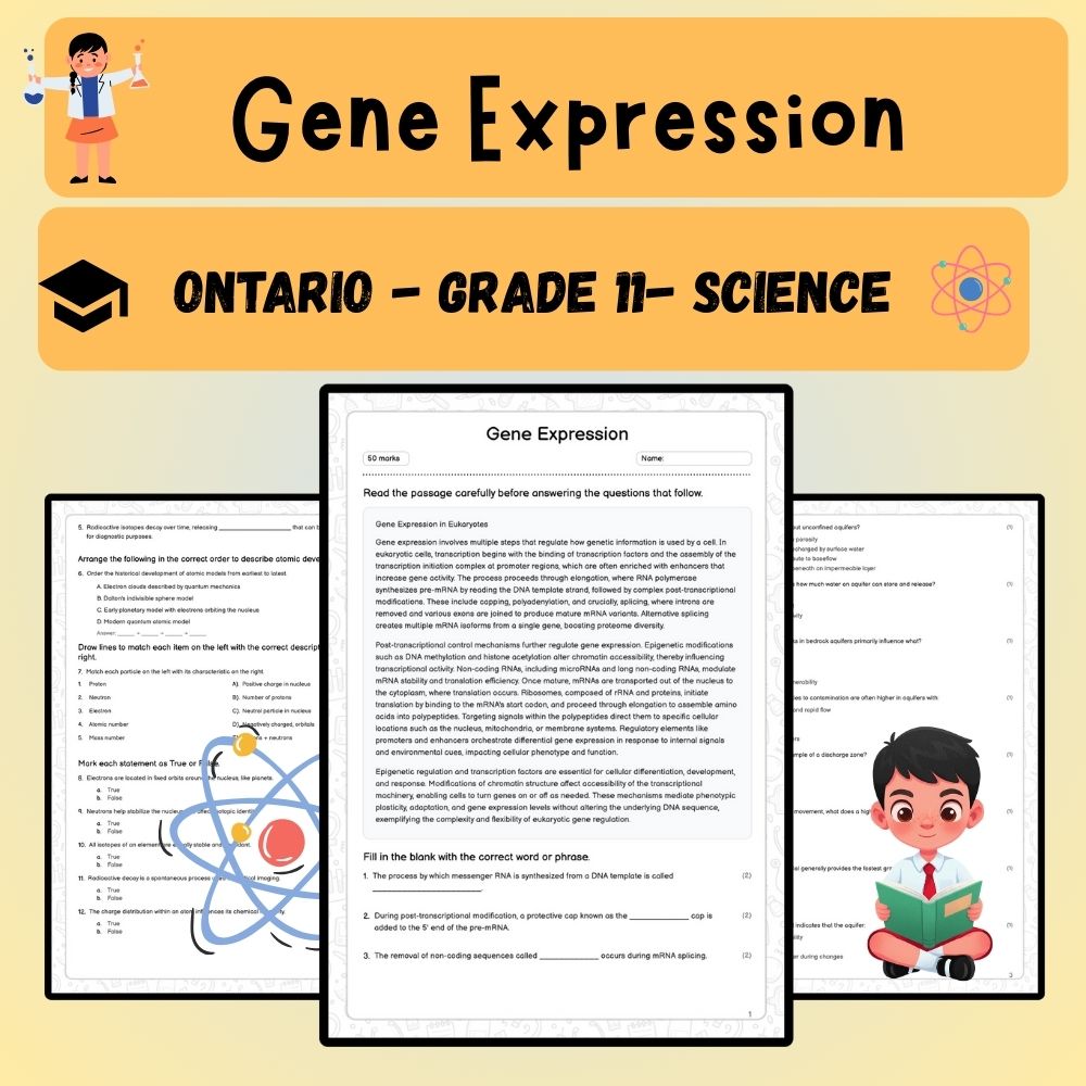 Grade 11 Science worksheet worksheet — Grade 11 Science – Gene Expression Worksheet (Answer Key) | Ontario Standards — page 1