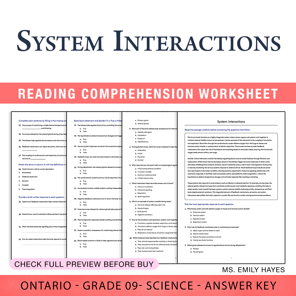 Grade 9 Science worksheet worksheet — 9th Grade Science | System Interactions Worksheet (PDF + Answer Key) — page 1