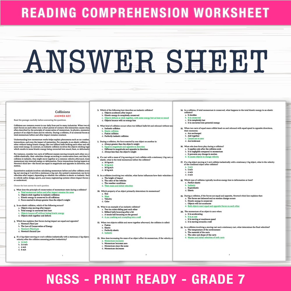 Grade 7 Science worksheet worksheet — Grade 7 Science | Collisions Worksheet (PDF + Answer Key) — page 2