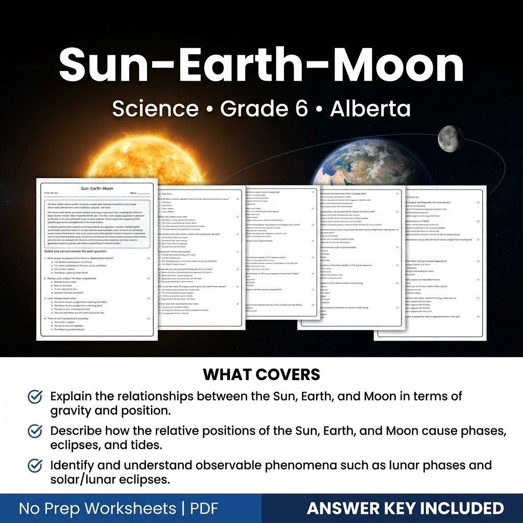Grade 6 Science Sun–Earth–Moon Worksheet | Alberta Standards