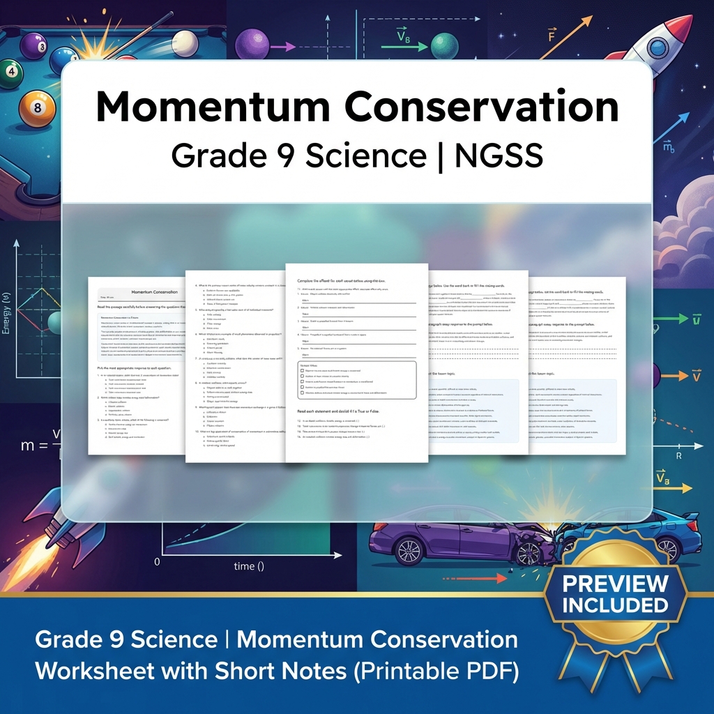 Grade 9 Science | Motion and Stability Forces & Interactions NGSS UNIT Bundle — included worksheet 3
