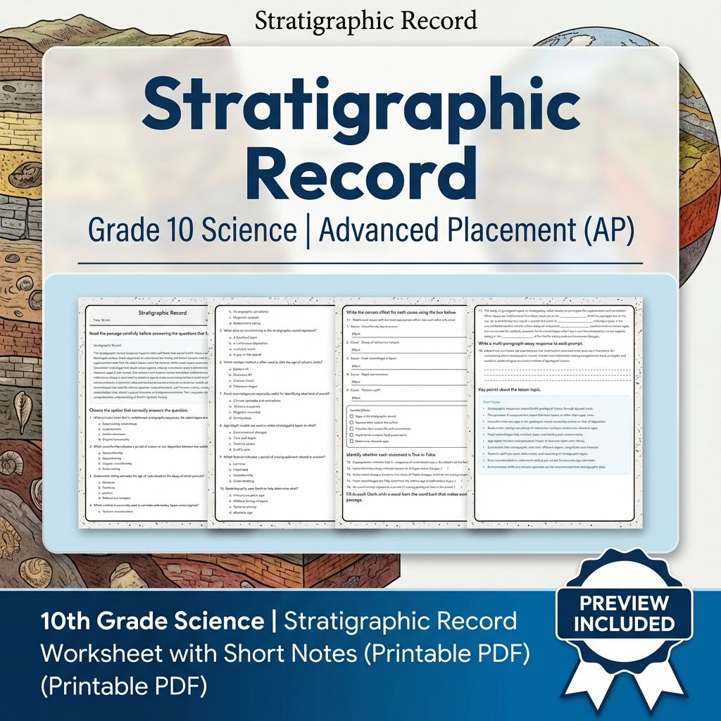 10th Grade Science | Stratigraphic Record Worksheet with Short Notes (PDF)