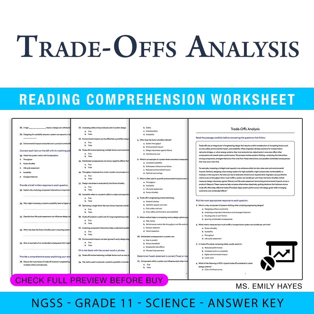 Grade 11 Science worksheet — 11th Grade Science | Trade-Offs Analysis Worksheet (PDF+ Answer Key) — page 1