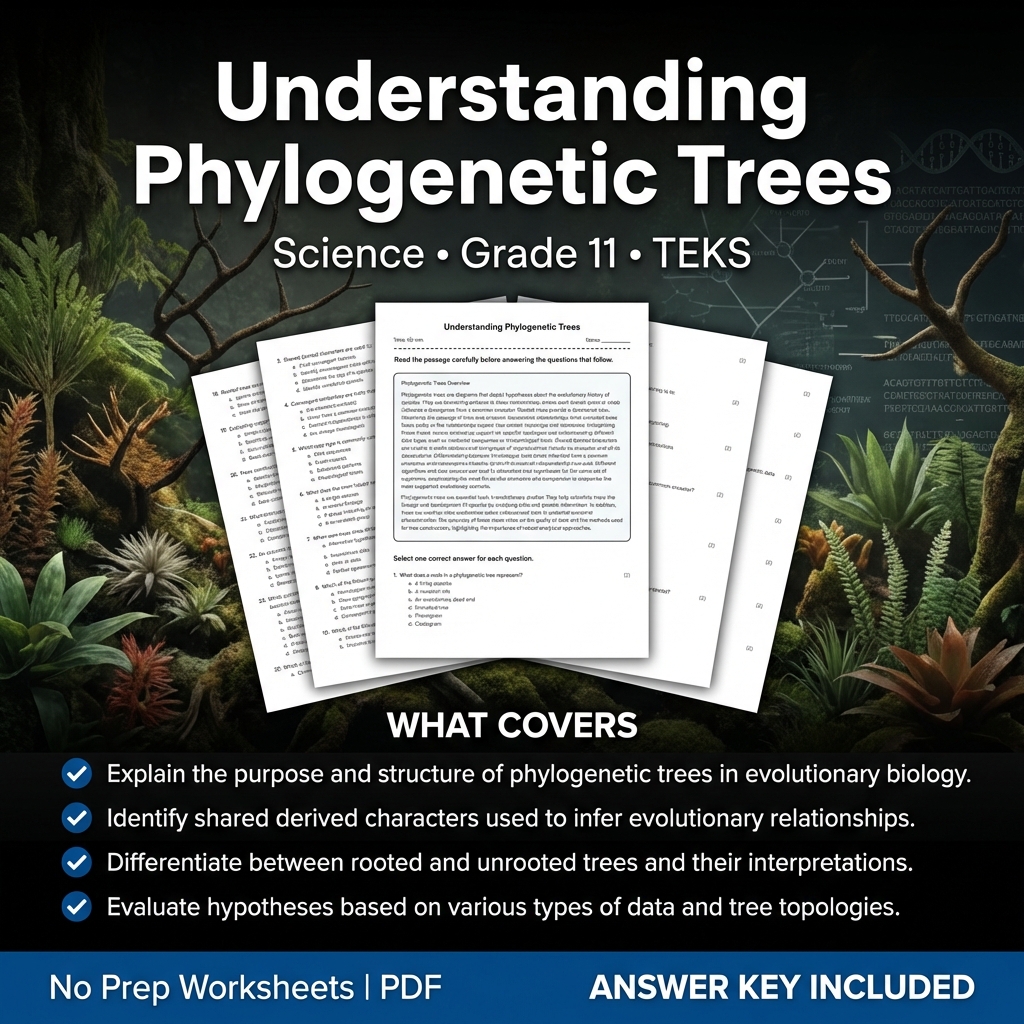 Grade 11 Science Worksheet on Phylogenetic Trees | TEKS Standards