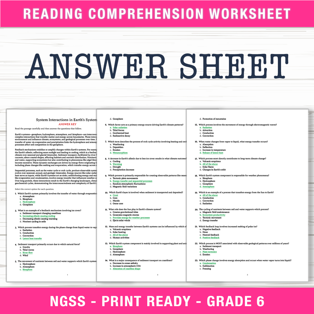 Grade 6 Science worksheet worksheet — 6th Grade Science | Earth's System Interactions Worksheet (PDF + Answer Key) — page 2