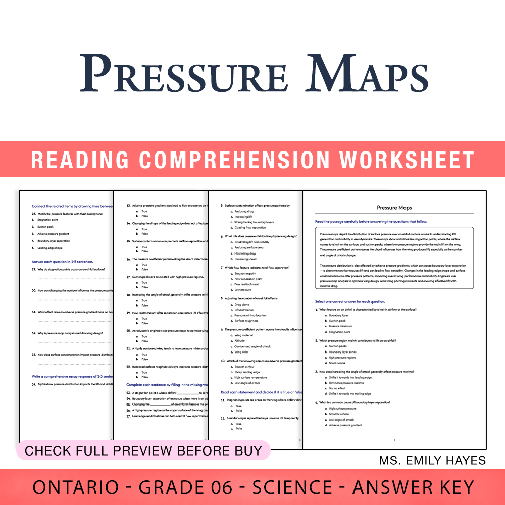 Grade 6 Science worksheet worksheet — 6th Grade Science | Pressure Maps Worksheet (PDF + Answer Key) — page 1