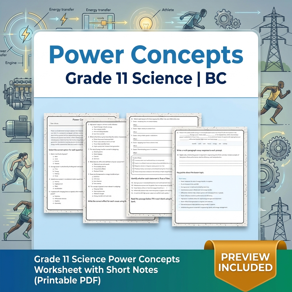 Grade 11 Science Lesson Bundle | Motion, Energy, and Forces Worksheets — included worksheet 13