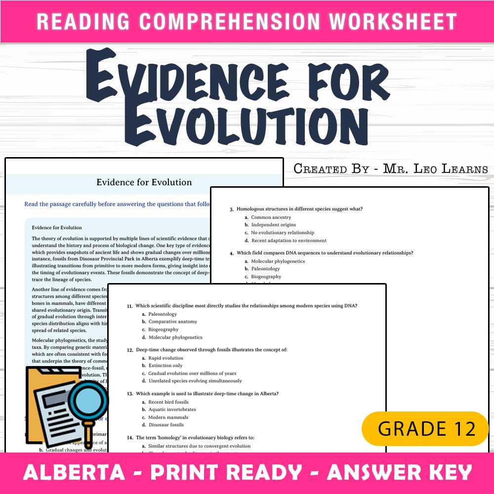 Grade 12 Science worksheet mcq paper worksheet — Grade 12 Science — Worksheet MCQ Paper for Mastering Evidence for Evoluti…