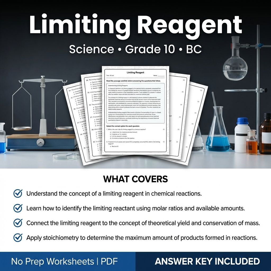 Grade 10 Science | Limiting Reagent Worksheet & Answer Key (Printable PDF)