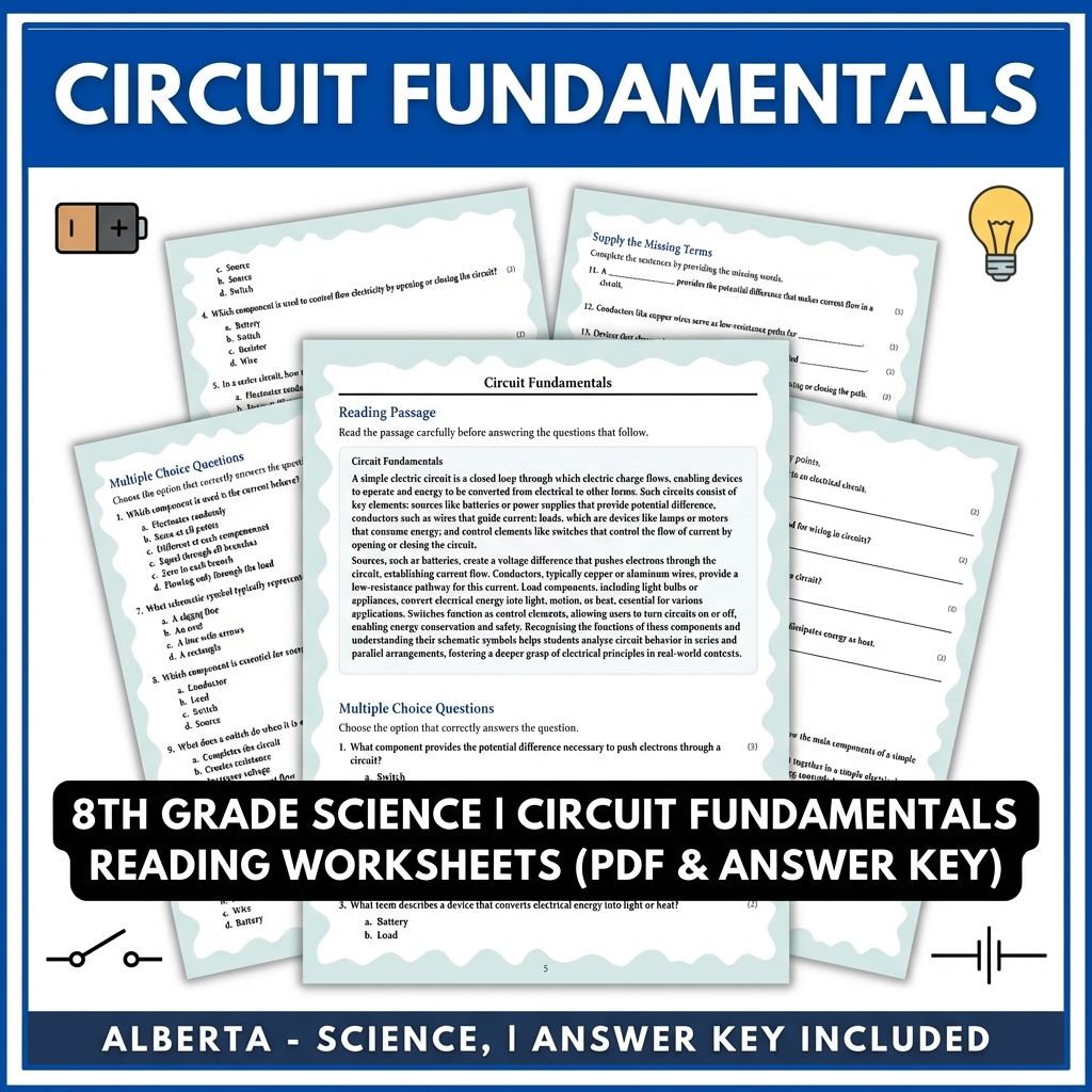 8th Grade Science | Circuit Fundamentals Reading Worksheets (PDF & Answer Key)