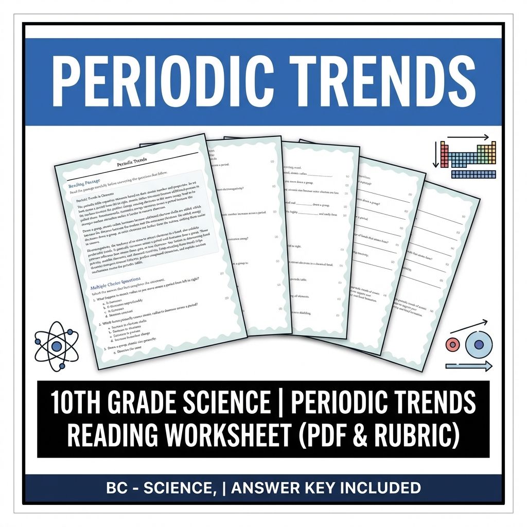 10th Grade Science | Periodic Trends Reading Worksheet (PDF & Rubric)