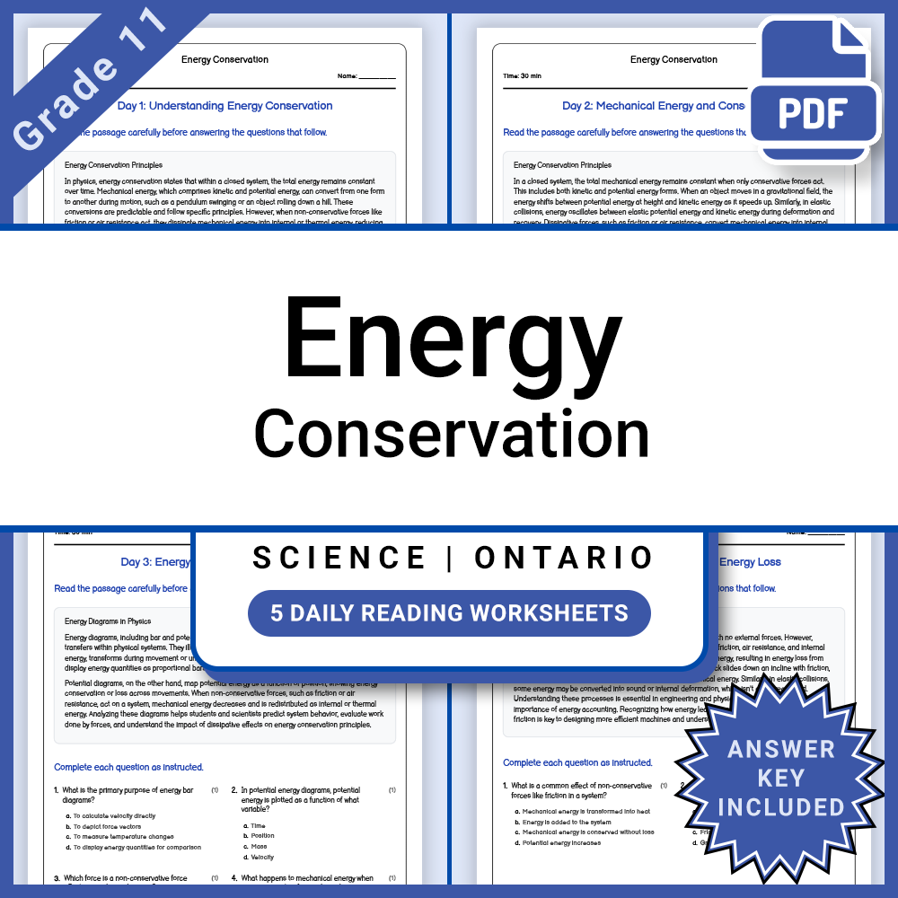 Grade 11 Science daily reading worksheet — Grade 11 Science – Energy Conservation Daily Reading Worksheet + Answer Key