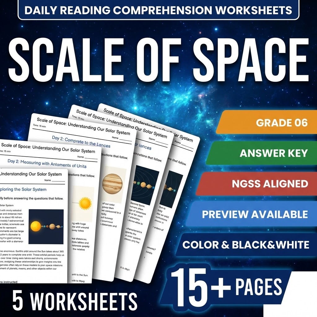 Grade 6 Science daily reading worksheet — Grade 6 Science – Scale of Space & Solar System | Daily Reading Worksheet