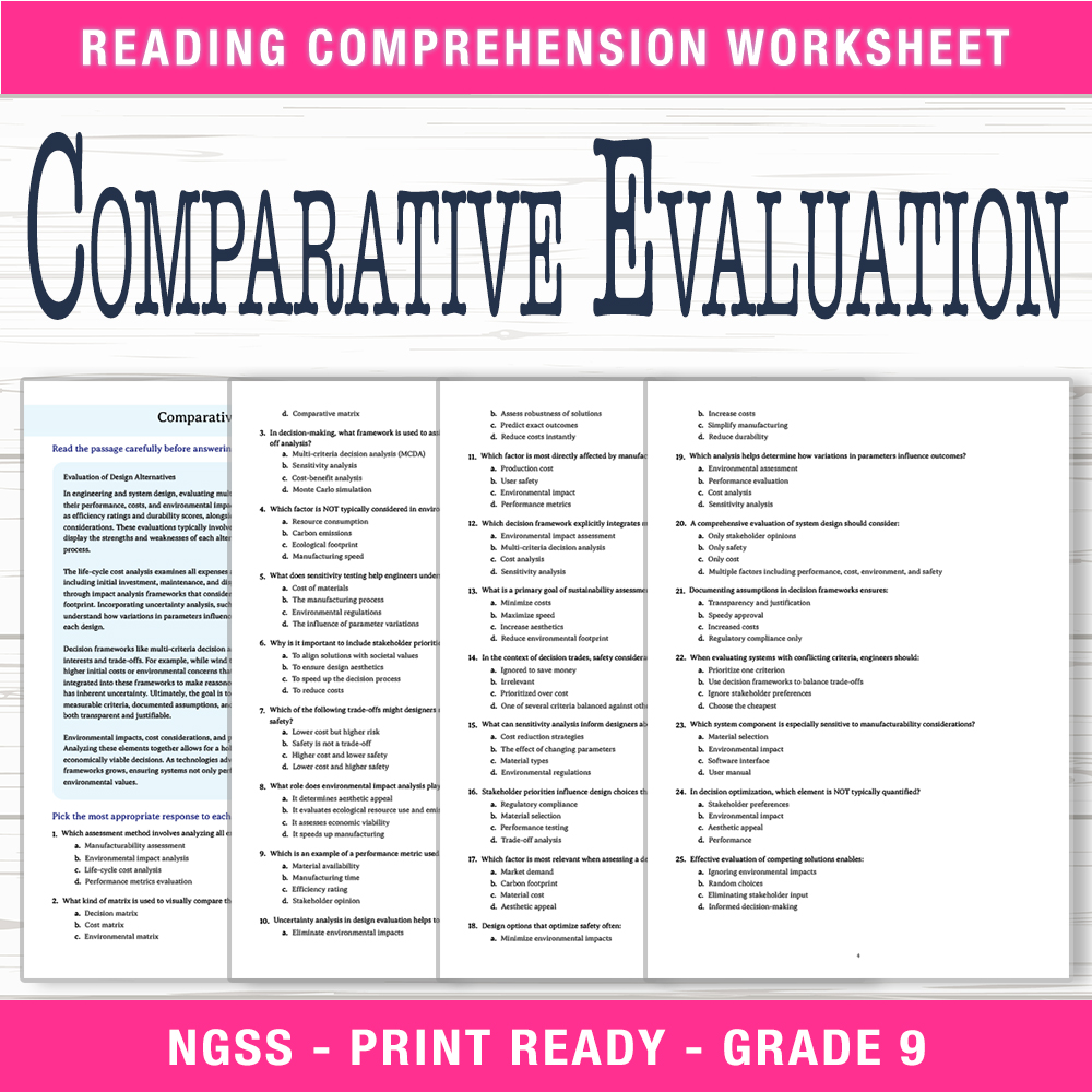 Grade 9 Science worksheet worksheet — Grade 9 Science | Evaluating System Options Worksheet (PDF + Answer Key) — page 1