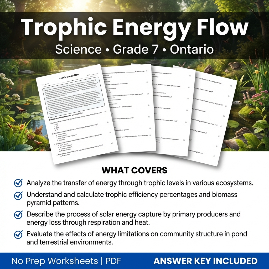 Grade 7 Science Worksheet on Trophic Energy Flow | Ontario Standards