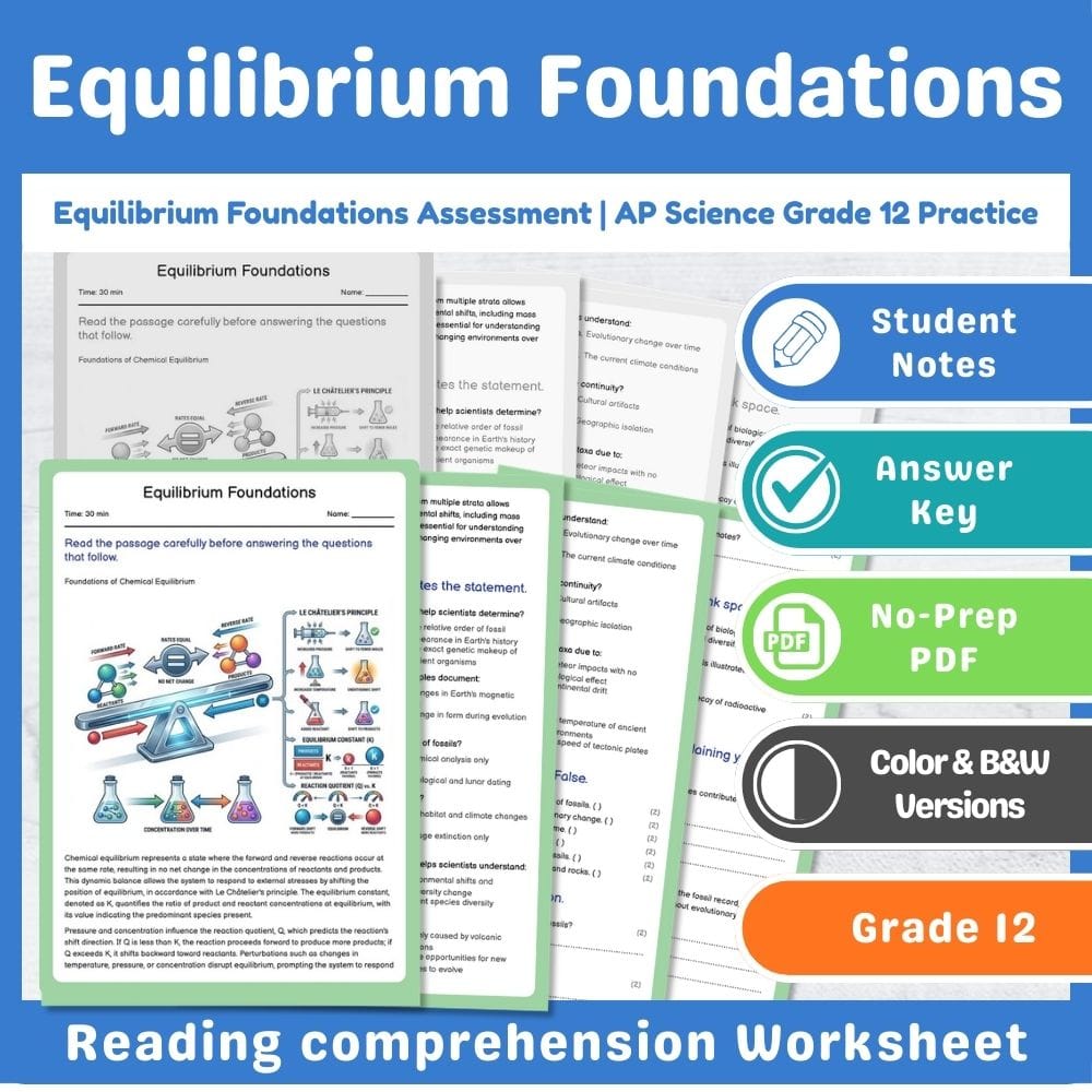 Grade 12 Science assessment worksheet — Equilibrium Foundations Assessment | AP Science Grade 12 Practice — page 1