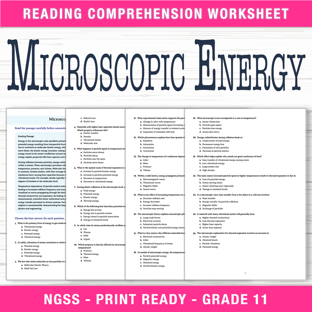 Grade 11 Science worksheet worksheet — Grade 11 Science | Microscopic Energy Worksheet (PDF + Answer key) — page 1