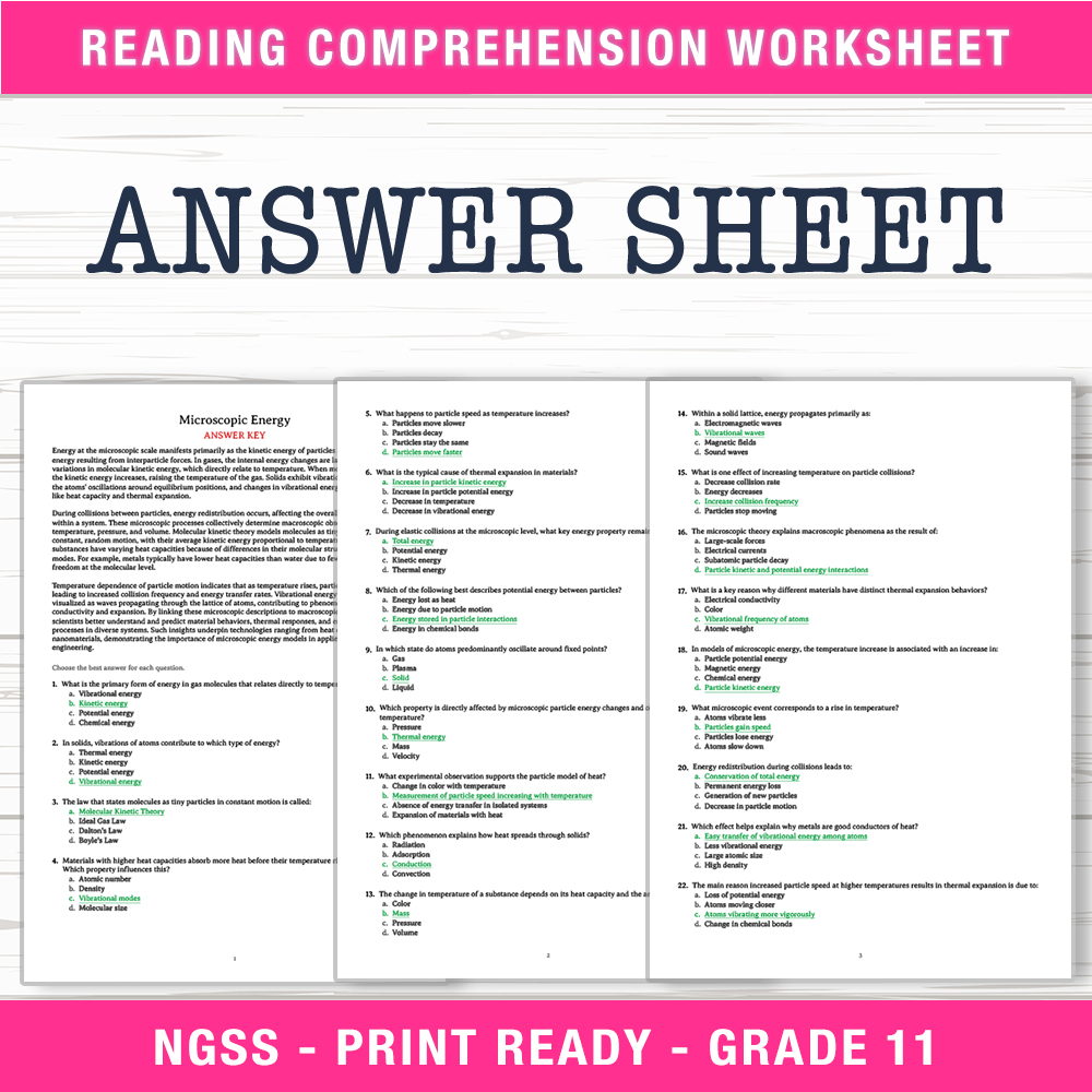 Grade 11 Science worksheet worksheet — Grade 11 Science | Microscopic Energy Worksheet (PDF + Answer key) — page 2