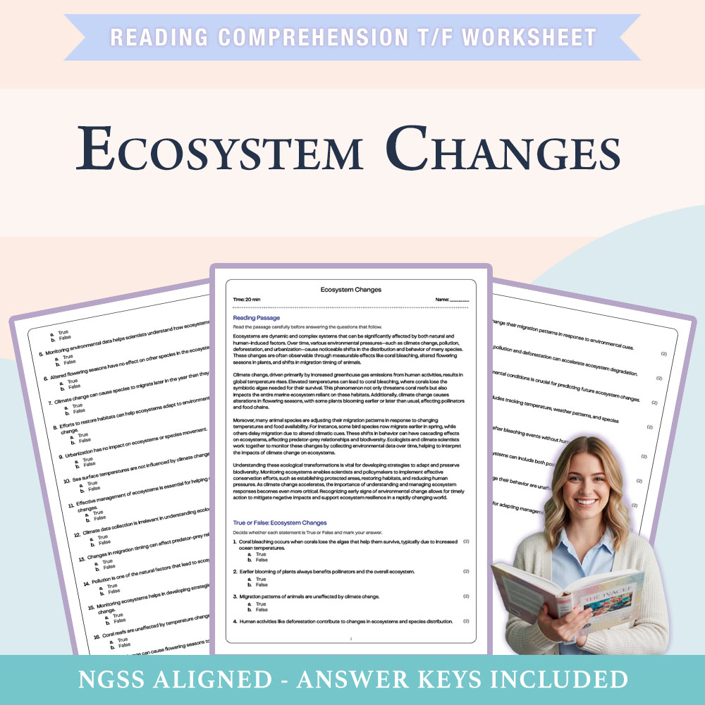 Science reading comprehensions true or false worksheet worksheet — 6th Grade Science | Ecosystem Changes True or False Wor…