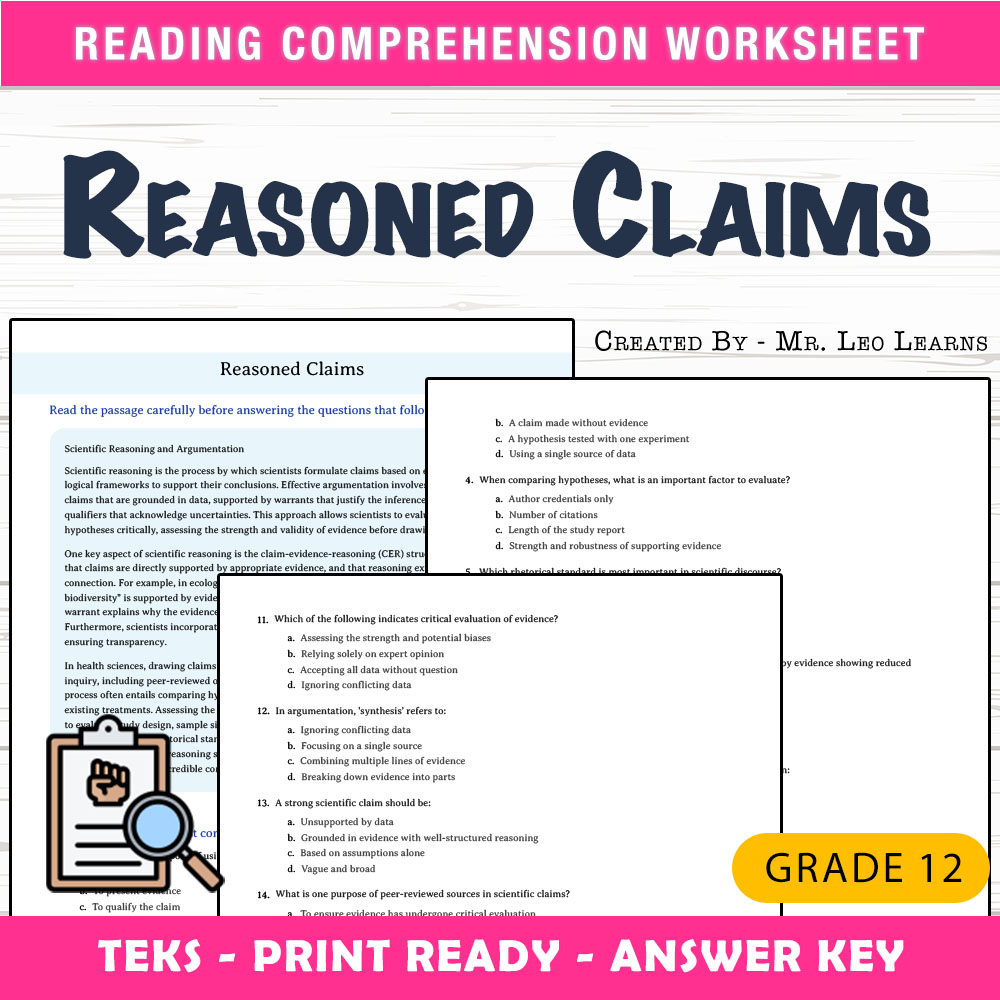 Grade 12 Science worksheet mcq paper worksheet — Grade 12 Science | Reasoned Claims Worksheet for Critical Thinking — page 1
