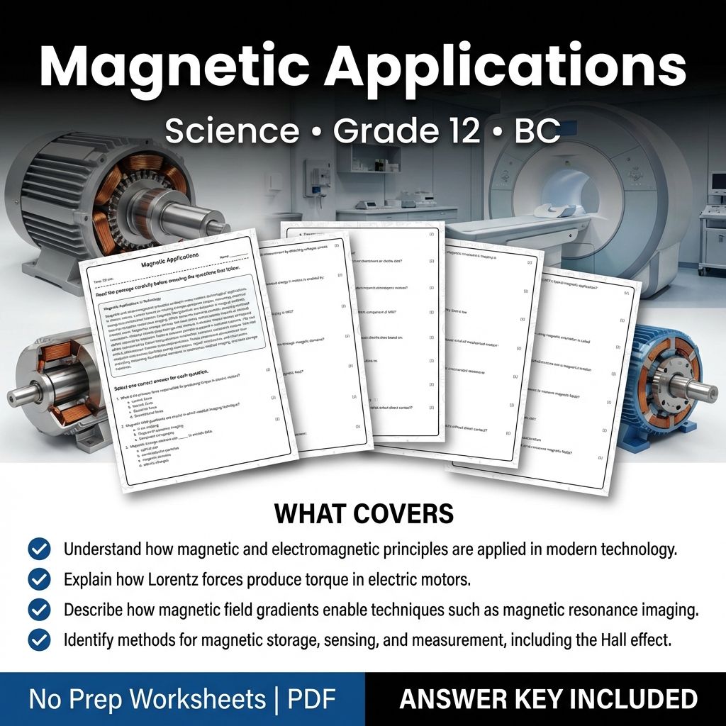 Magnetic Applications Worksheet for Grade 12 Science – BC Standards