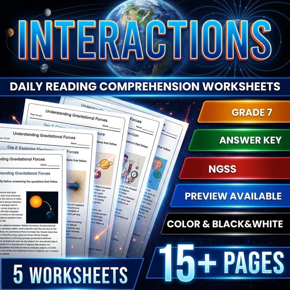 Force and Motion Grade 7 Science Daily Reading Worksheets Bundle | NGSS — included worksheet 3