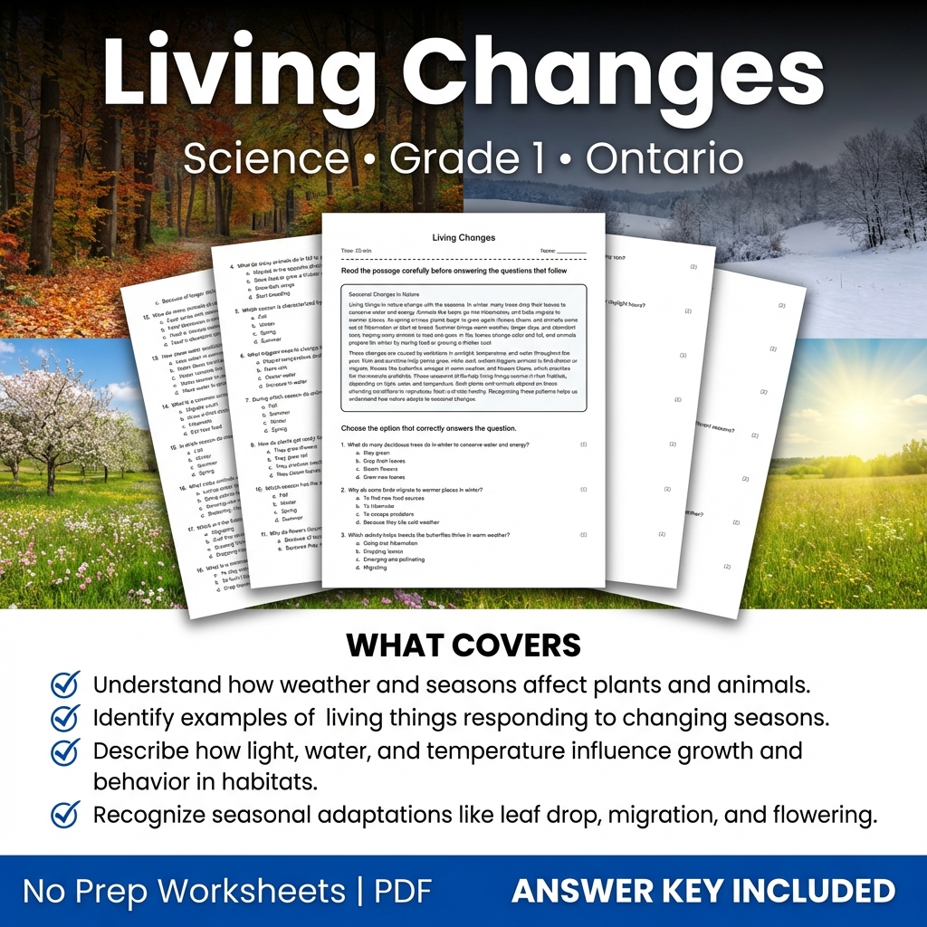 Living Changes Grade 1 Science Worksheet | Ontario Standards