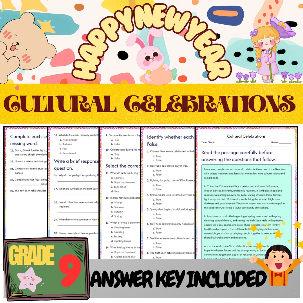 Grade 9 Seasonal Celebrations & Traditions Unit Bundle (PDF + Answer Keys) — included worksheet 4