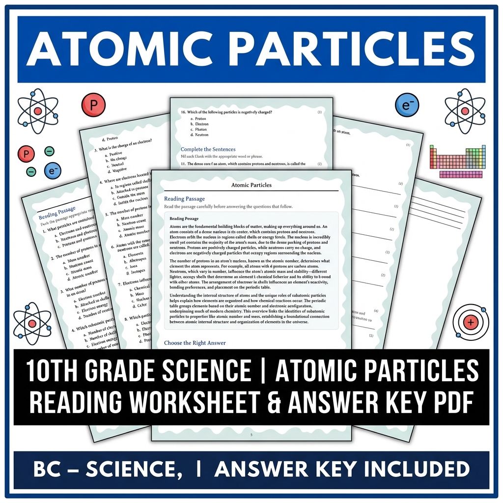 10th Grade Science | Atomic Particles Reading Worksheet & Answer Key PDF