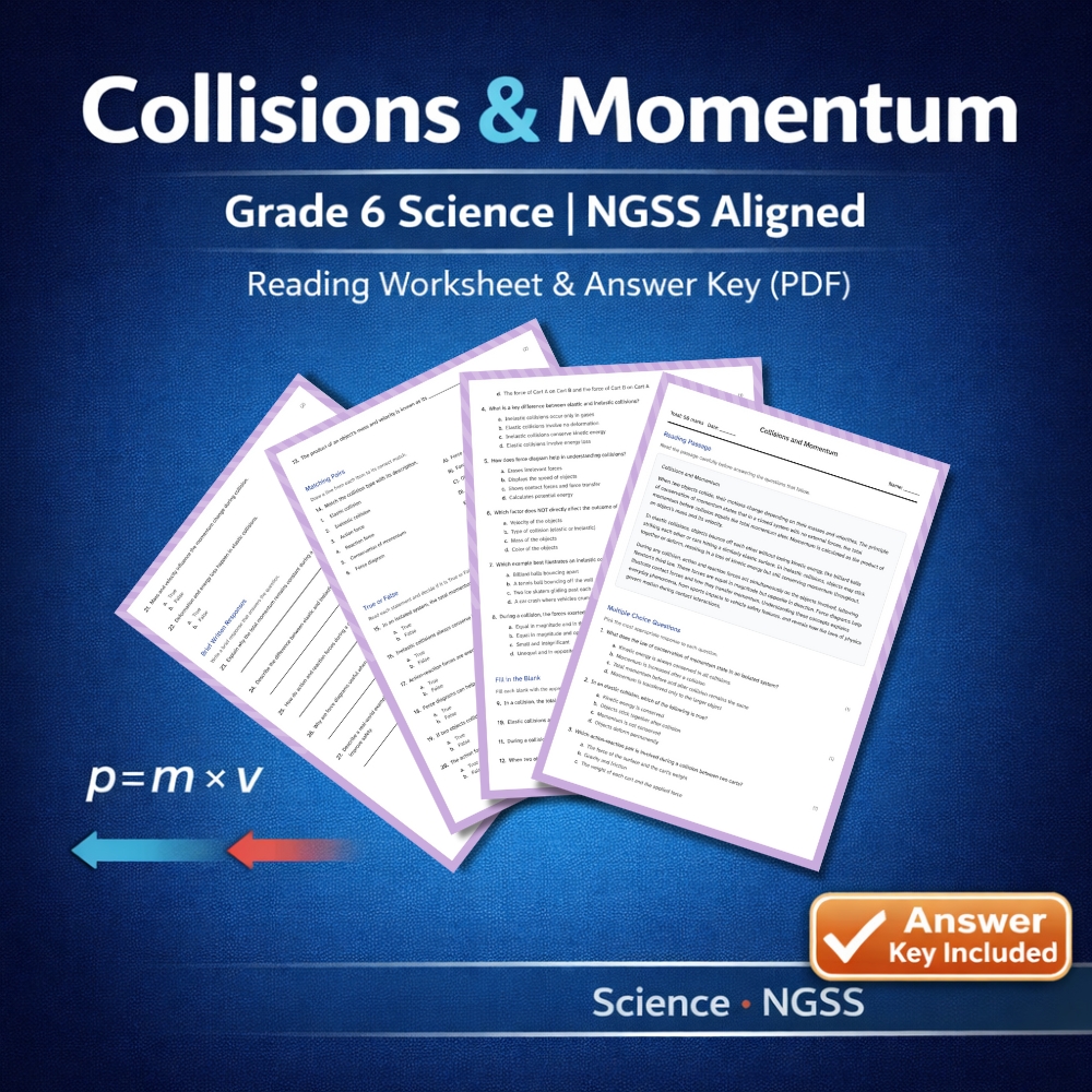 Grade 6 Science Unit Bundle | Forces, Motion & Interactions Worksheets (NGSS) — included worksheet 4
