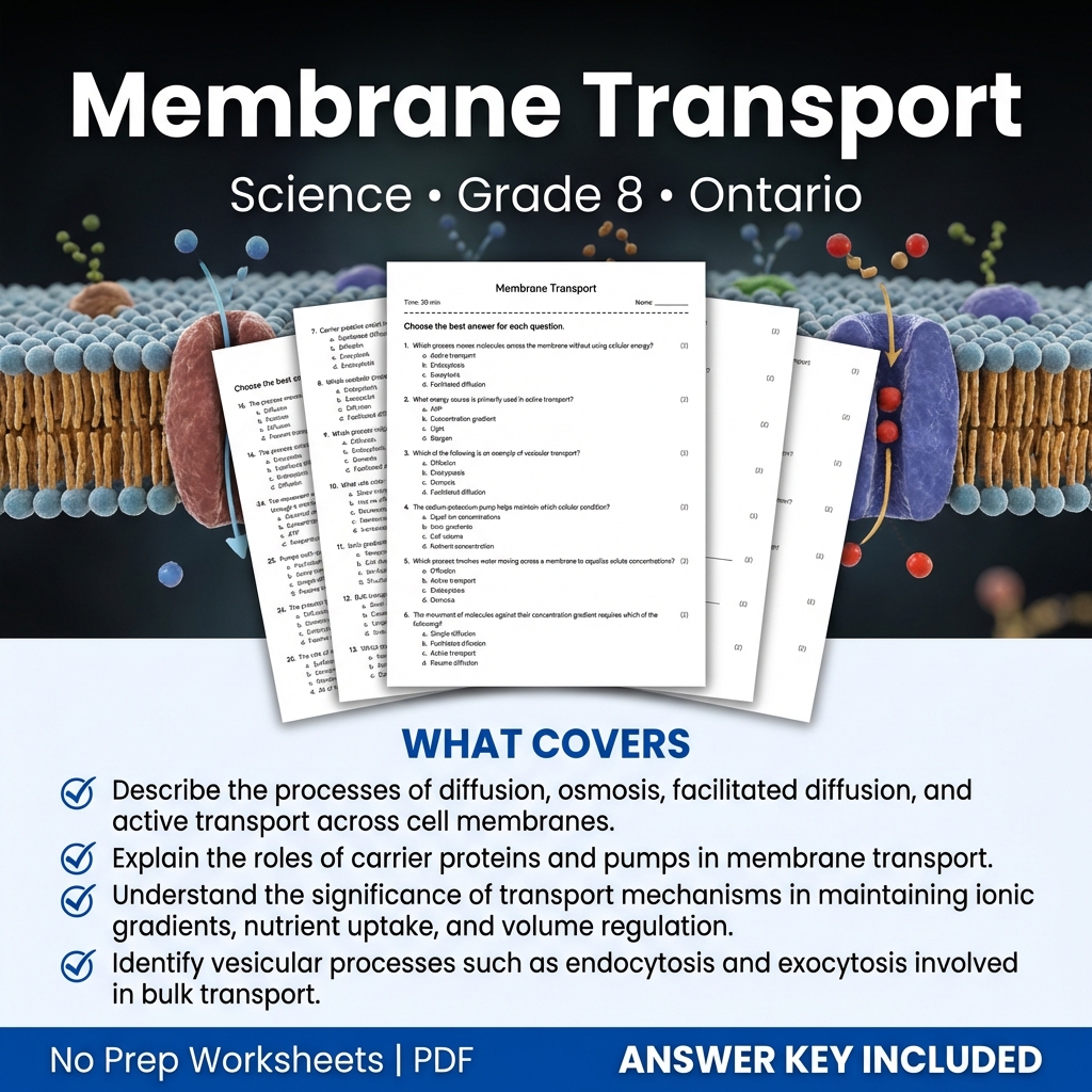 Membrane Transport Worksheet | Grade 8 Science | Ontario