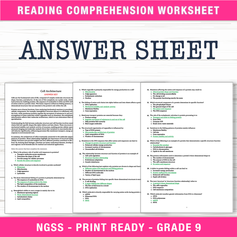 Grade 9 Science worksheet worksheet — Grade 9 Science | Cell Architecture Worksheet (PDF + Answer Key) — page 2