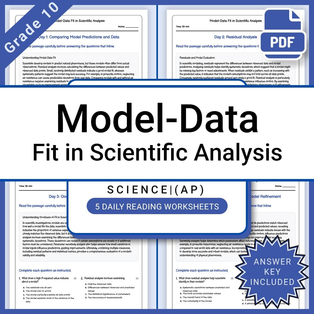 Grade 10 Science – Model-Data Fit Daily Reading Worksheet with Answer Key