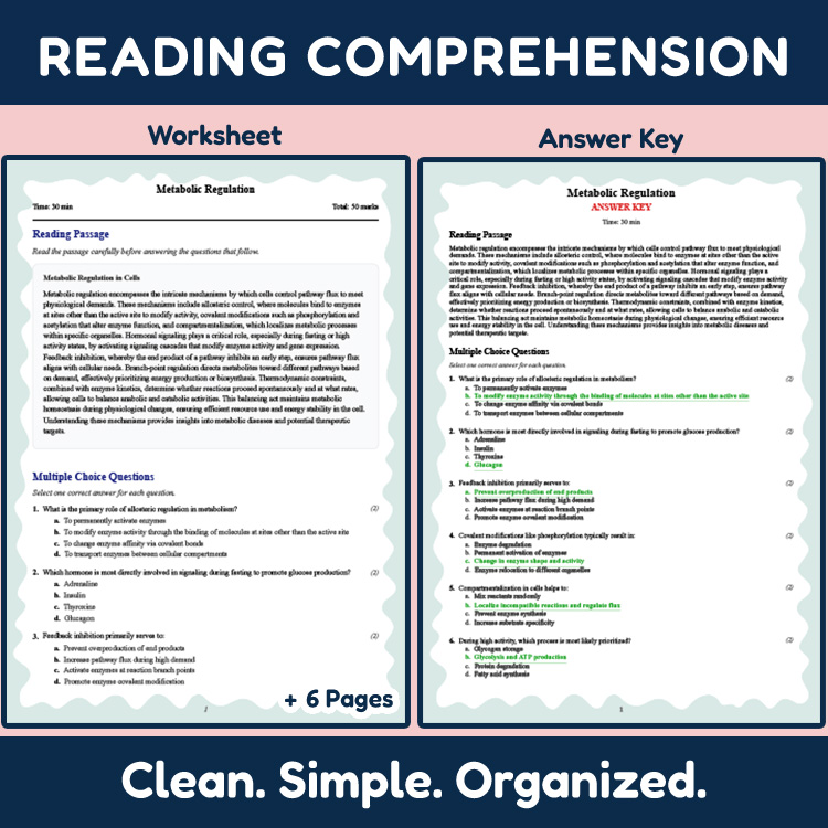 Grade 11 Science reading worksheets worksheet — 11th Grade Science | Metabolic Regulation Reading Worksheet & PDF Answer K…
