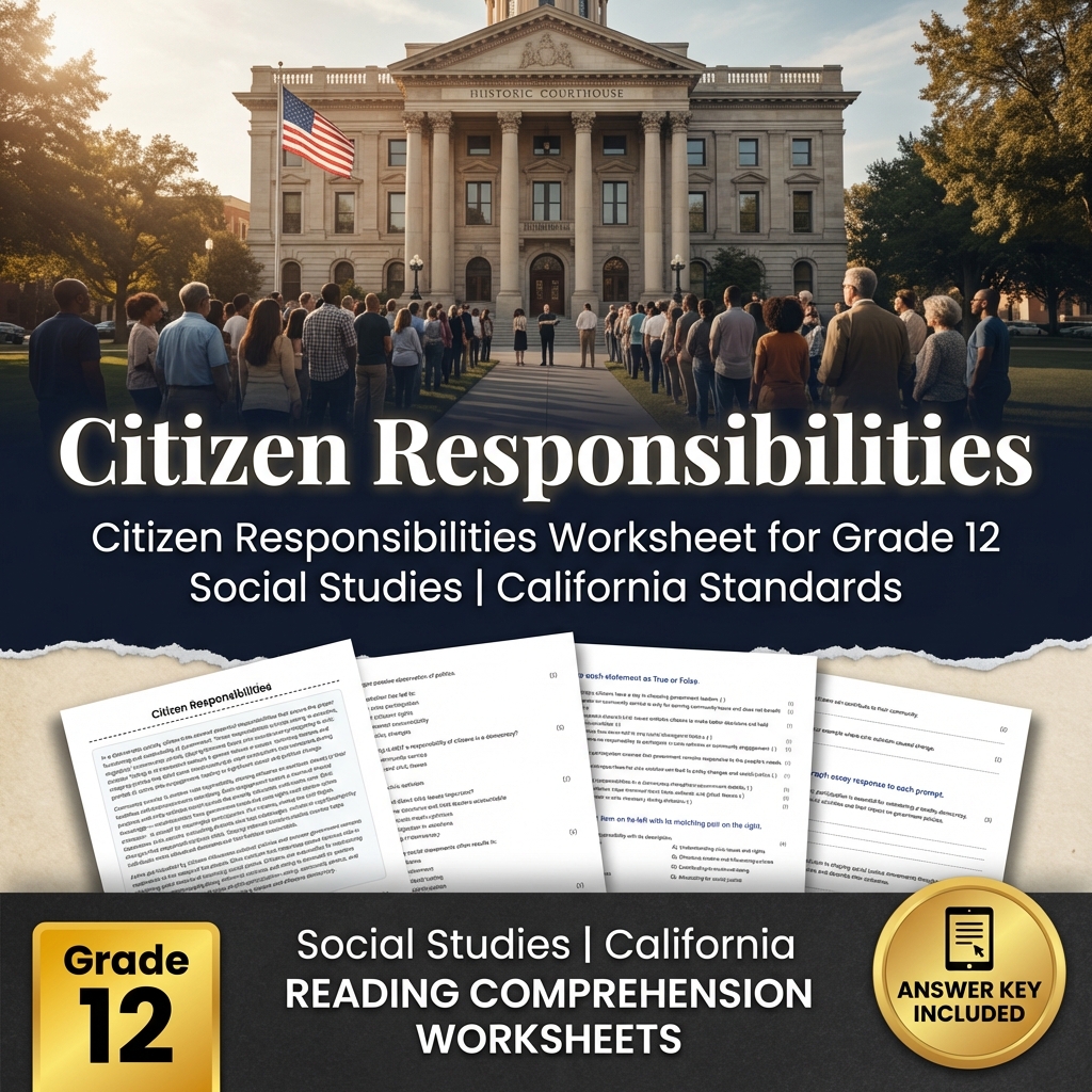 Citizen Responsibilities Worksheet for Grade 12 Social Studies | California 