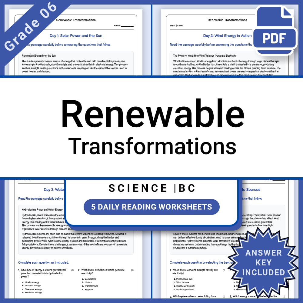 Grade 6 Science Lesson Group | Waves, Light, Energy, Circuits & Technology — included worksheet 13
