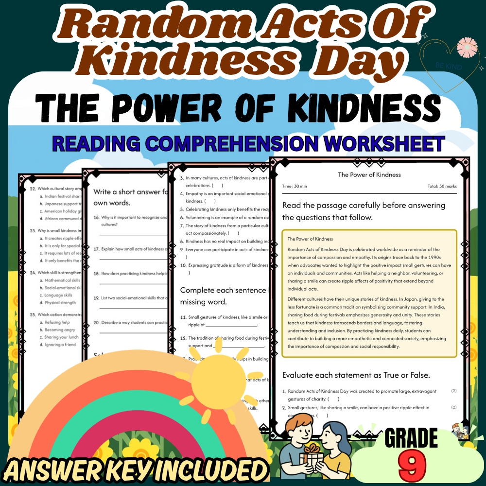 Grade 9 Holiday Random acts of kindness for Mastering compassion|PDF+Answer Key