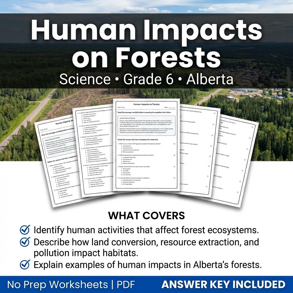 Human Impacts on Forests Science Worksheet Grade 6 | Alberta Standards