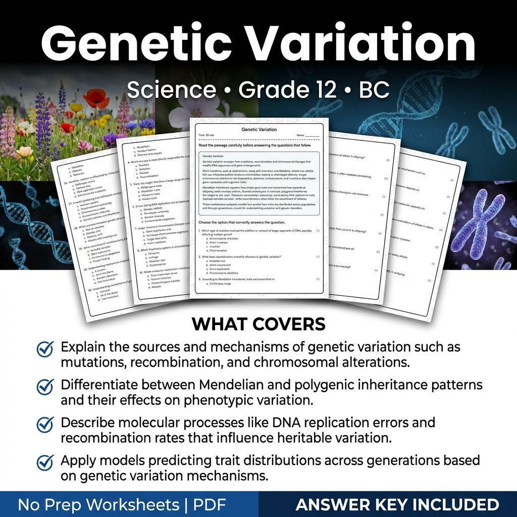 Genetic Variation Worksheet for Grade 12 Science | BC Standards